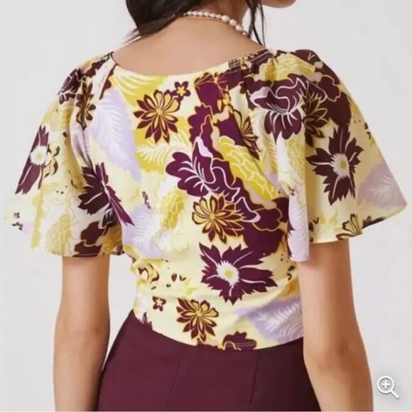 Anthropologie Maeve Floral Cinched Flutter Sleeve Top. Size Small Petite… - Picture 2 of 14